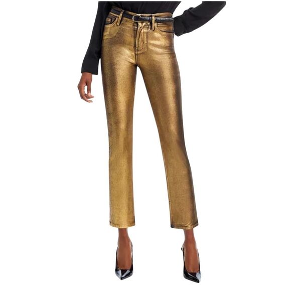 FRAME Denim Gold Chrome Le High Metallic High Rise Straight Crop Jeans Size 30 - Picture 1 of 10